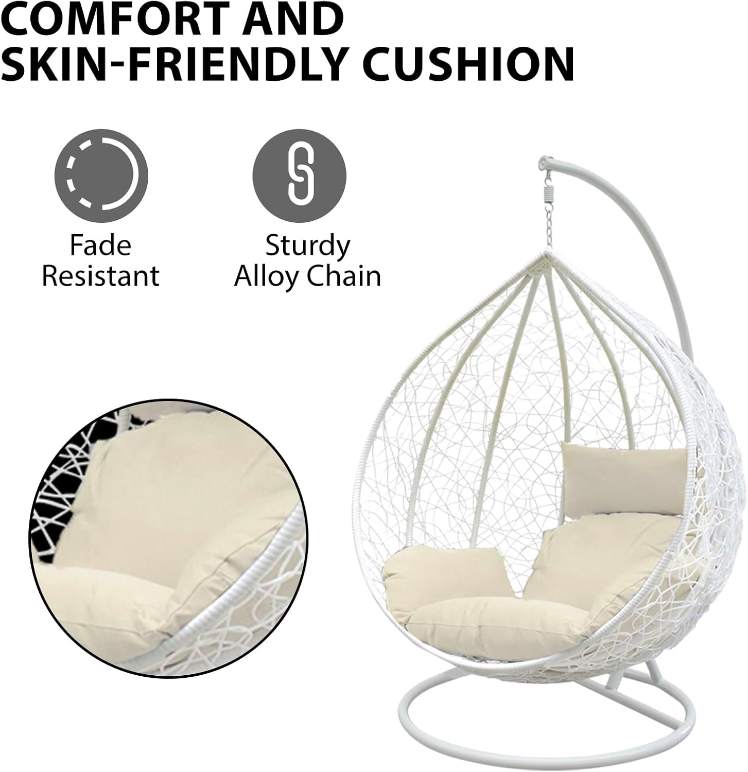 Rattan Hanging Egg Chair with Stand White Brown
