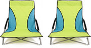 Set of 2 Low Folding Beach Chairs Green