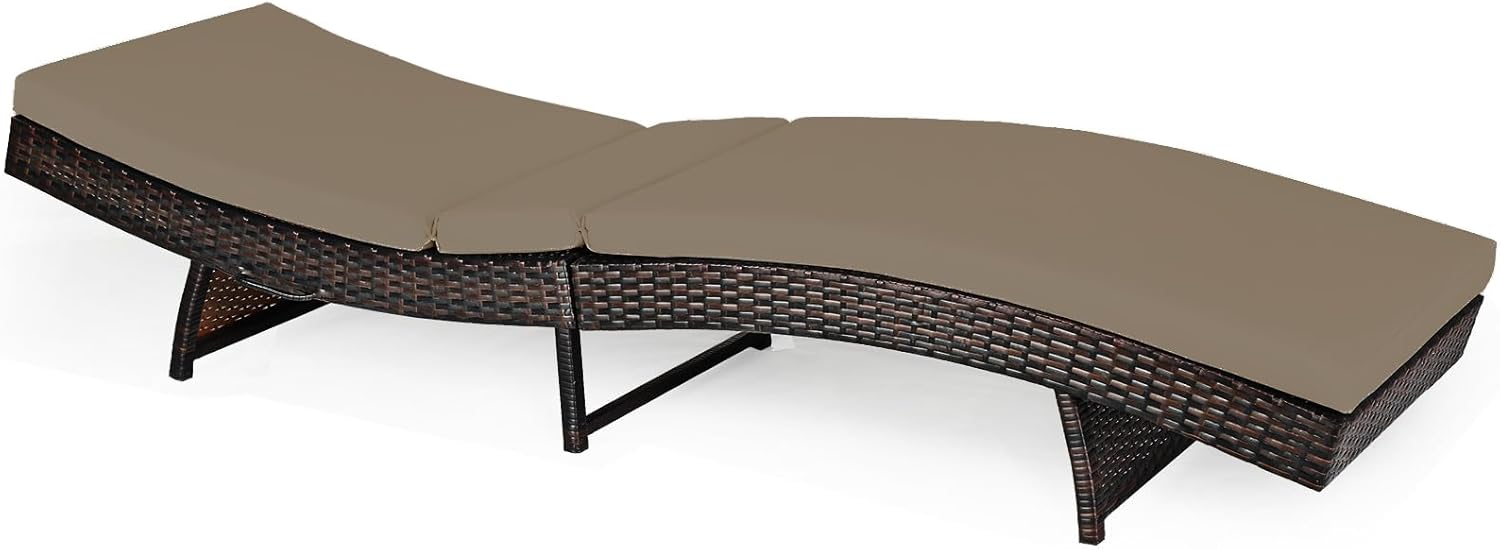 Folding Rattan Sun Lounger 5 Position Cushion Grey
