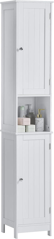 Tall Bathroom Storage Cabinet White Wooden Tallboy Unit