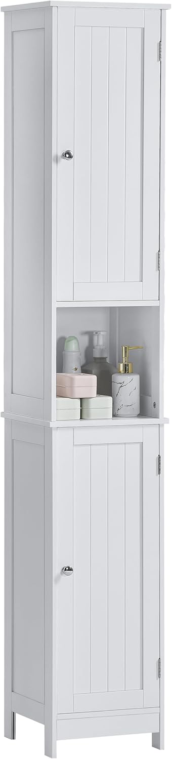 Tall Bathroom Storage Cabinet White Wooden Tallboy Unit