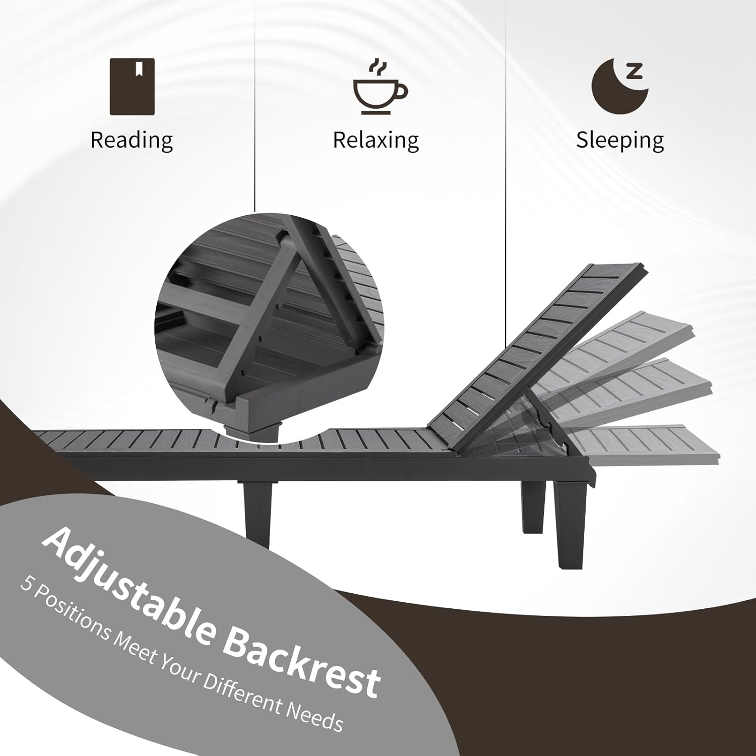 Sun Lounger 5 Position Recliner Chair Grey Wood Effect