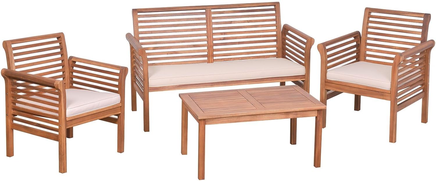 2 Seater Wooden Garden Sofa Bench with Cushions Patio Lounge Seat