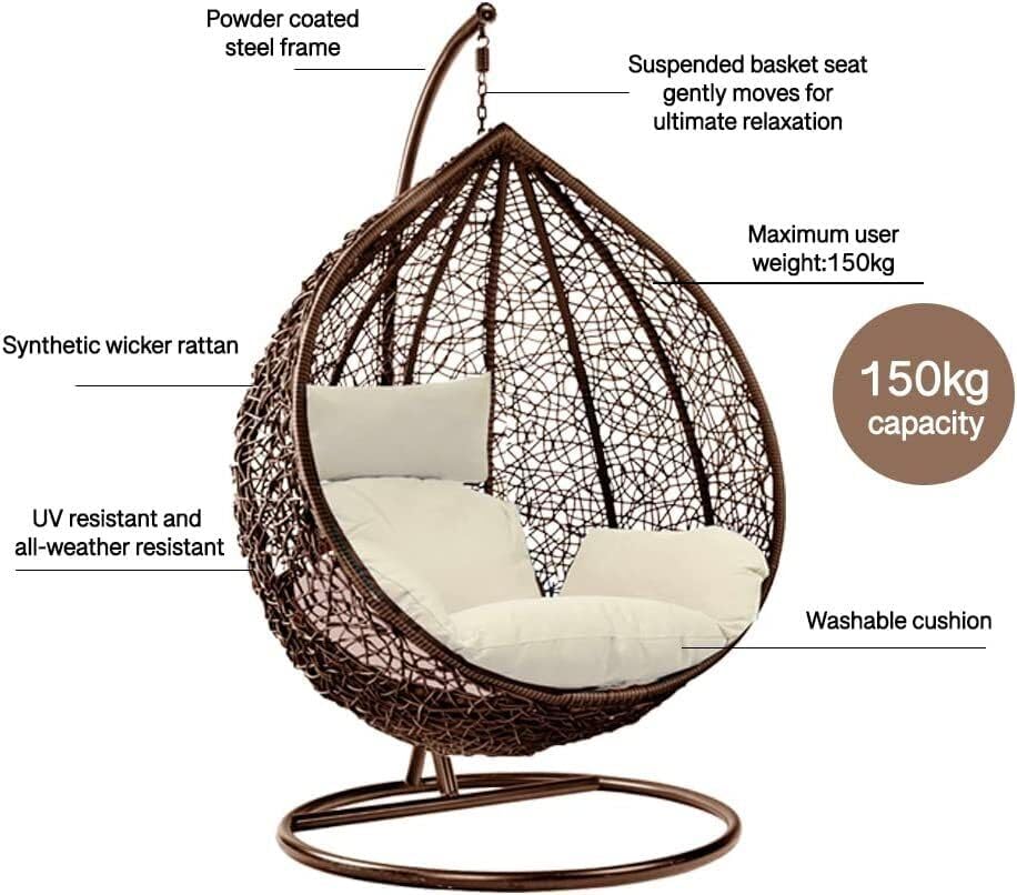 Rattan Swing Egg Chair with Cushion Indoor Outdoor Black