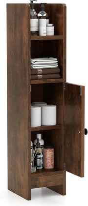 Slim Bathroom Floor Cabinet Toilet Paper Storage Rustic Brown