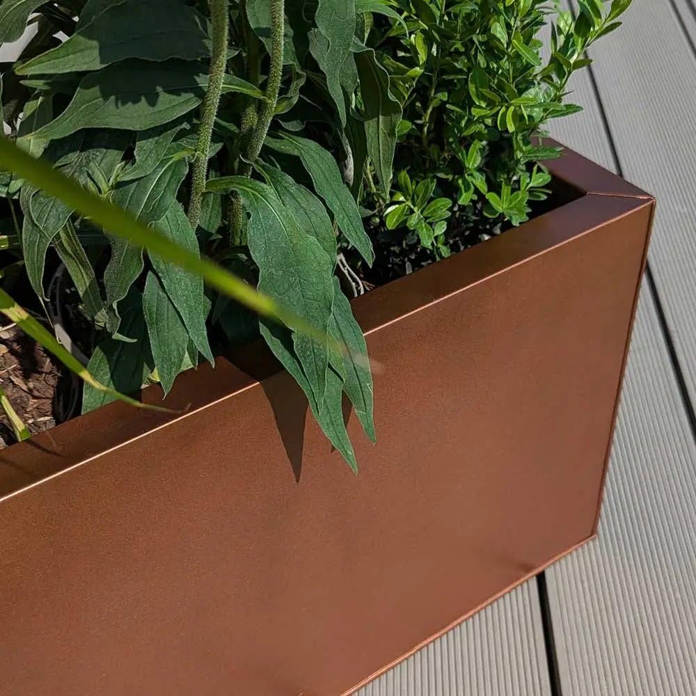 Large Copper Metal Trough Planter Rustproof Garden Box 100x40x40cm