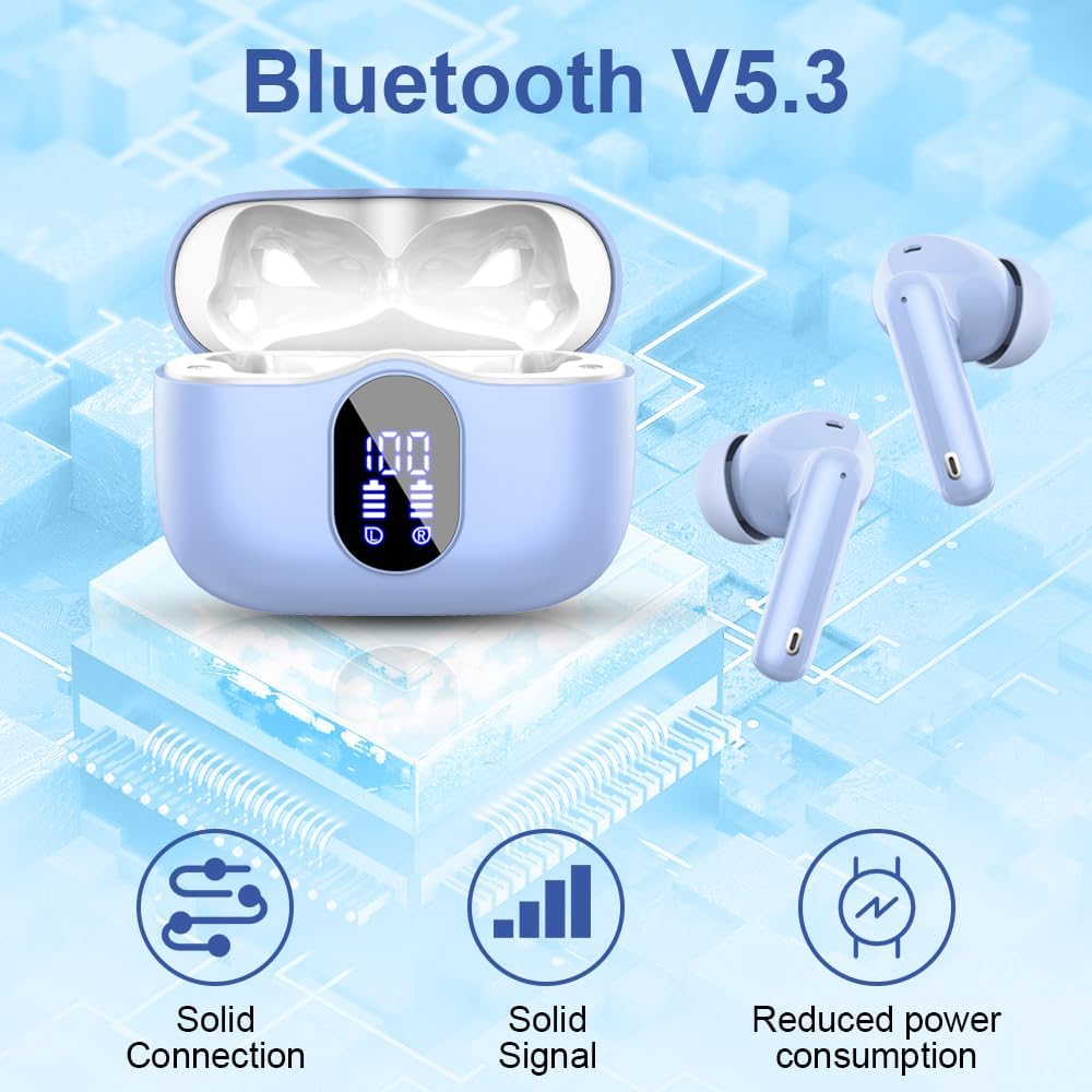 Wireless Bluetooth 5.3 Earbuds ENC Mic Deep Bass 36H LED