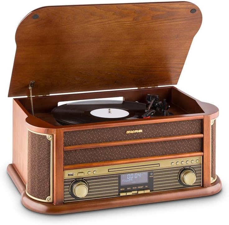 Retro Record Player Bluetooth CD Cassette Radio Brown