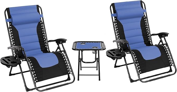 Set of 3 Zero Gravity Sun Loungers Blue with Table