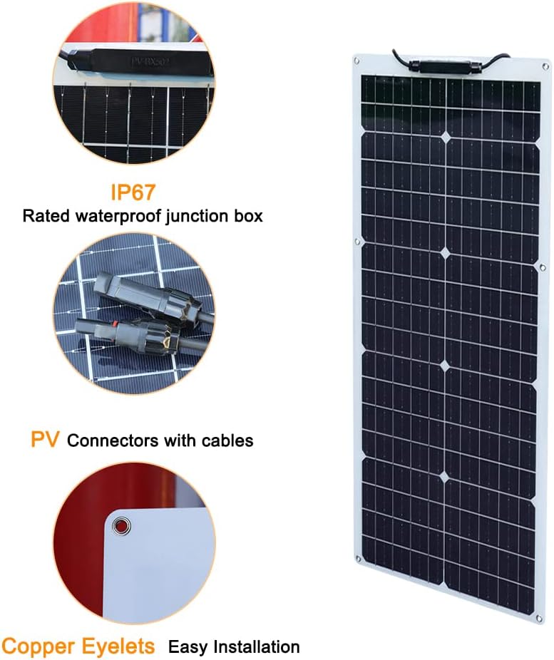 50W Flexible Solar Panel High Efficiency RV Boat Caravan Charger