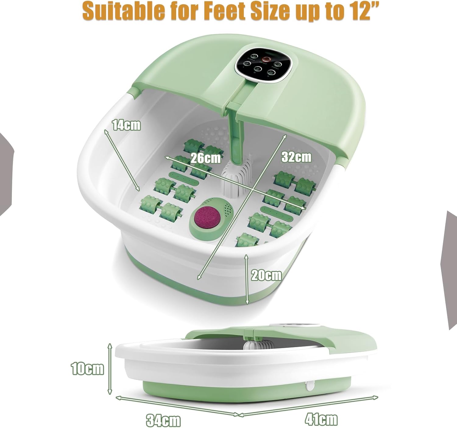 Foldable Foot Spa Massager Heated Bubble Roller Remote Timer