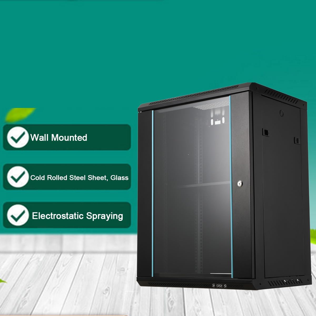 15U Wall Mount Network Cabinet Lockable Glass Door