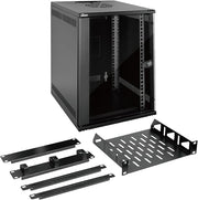 9U 10 Inch Wall Mount Data Cabinet Glass Door Black