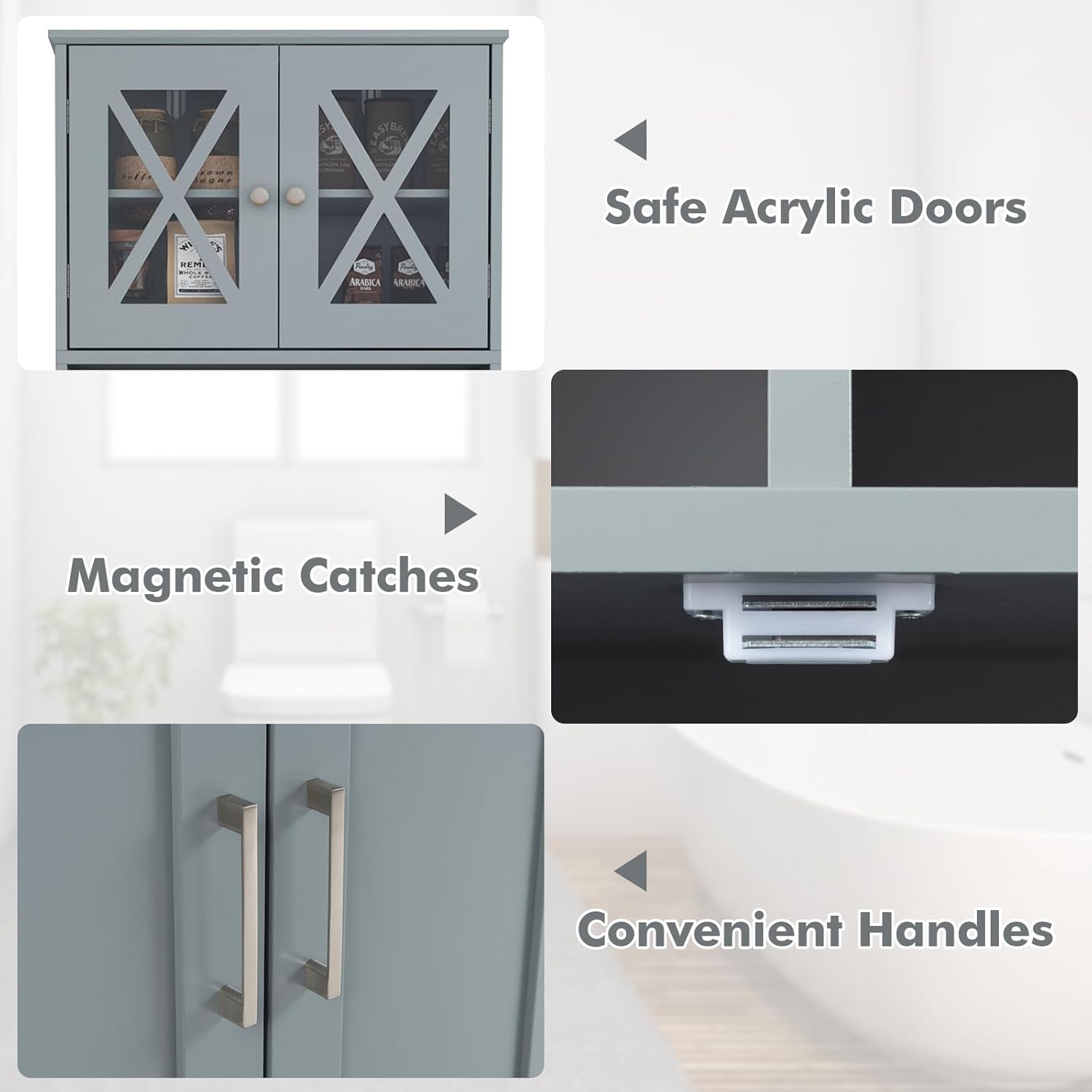 Tall Storage Cabinet Grey Adjustable Shelf Door Unit