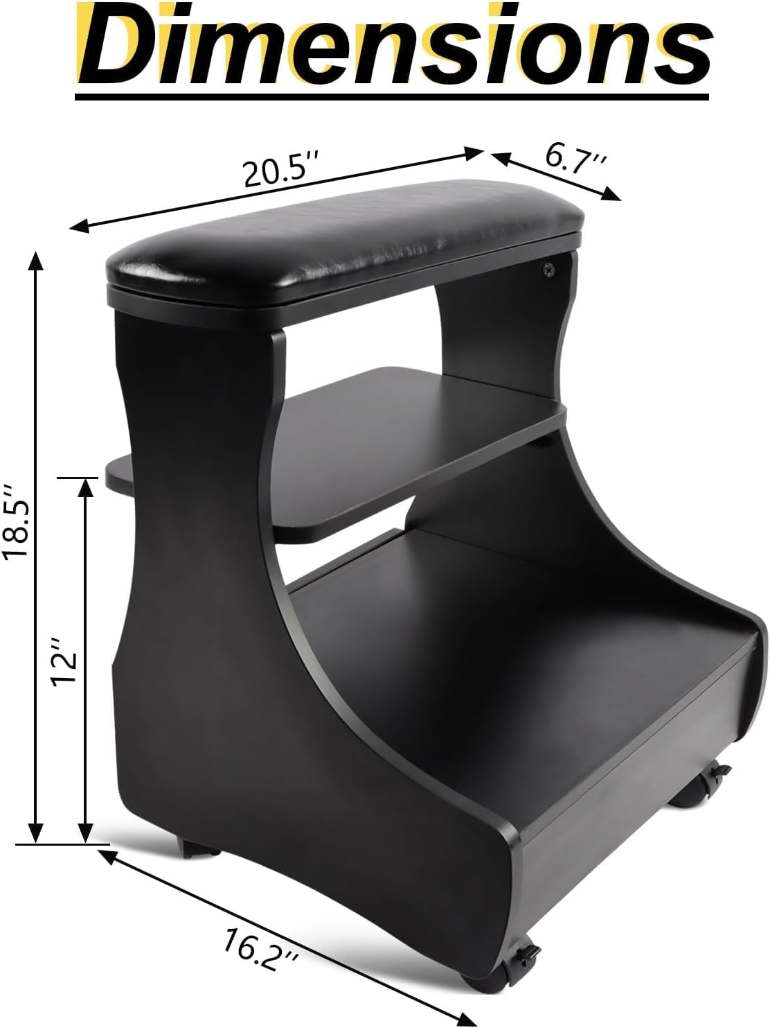 Pedicure Foot Rest with Wheels PU Leather Nail Stool Trolley