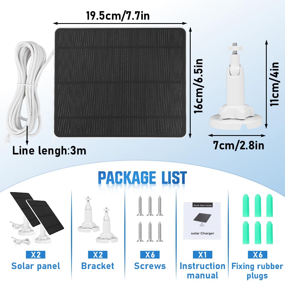 2 Pack 5W Solar Panel Charger For Battery Security Camera