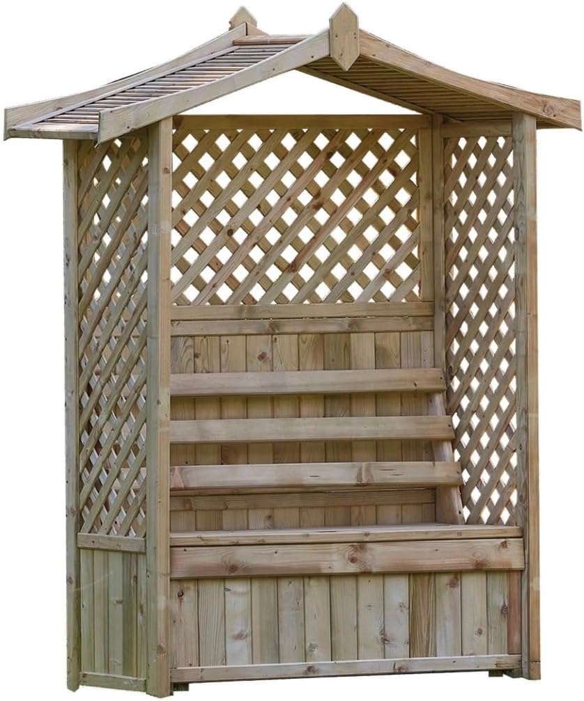 Wooden Garden Arbour Bench with Storage Lattice Roof Seat