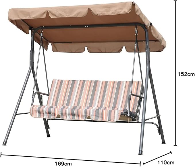 3 Seater Garden Swing Chair Khaki Adjustable Roof