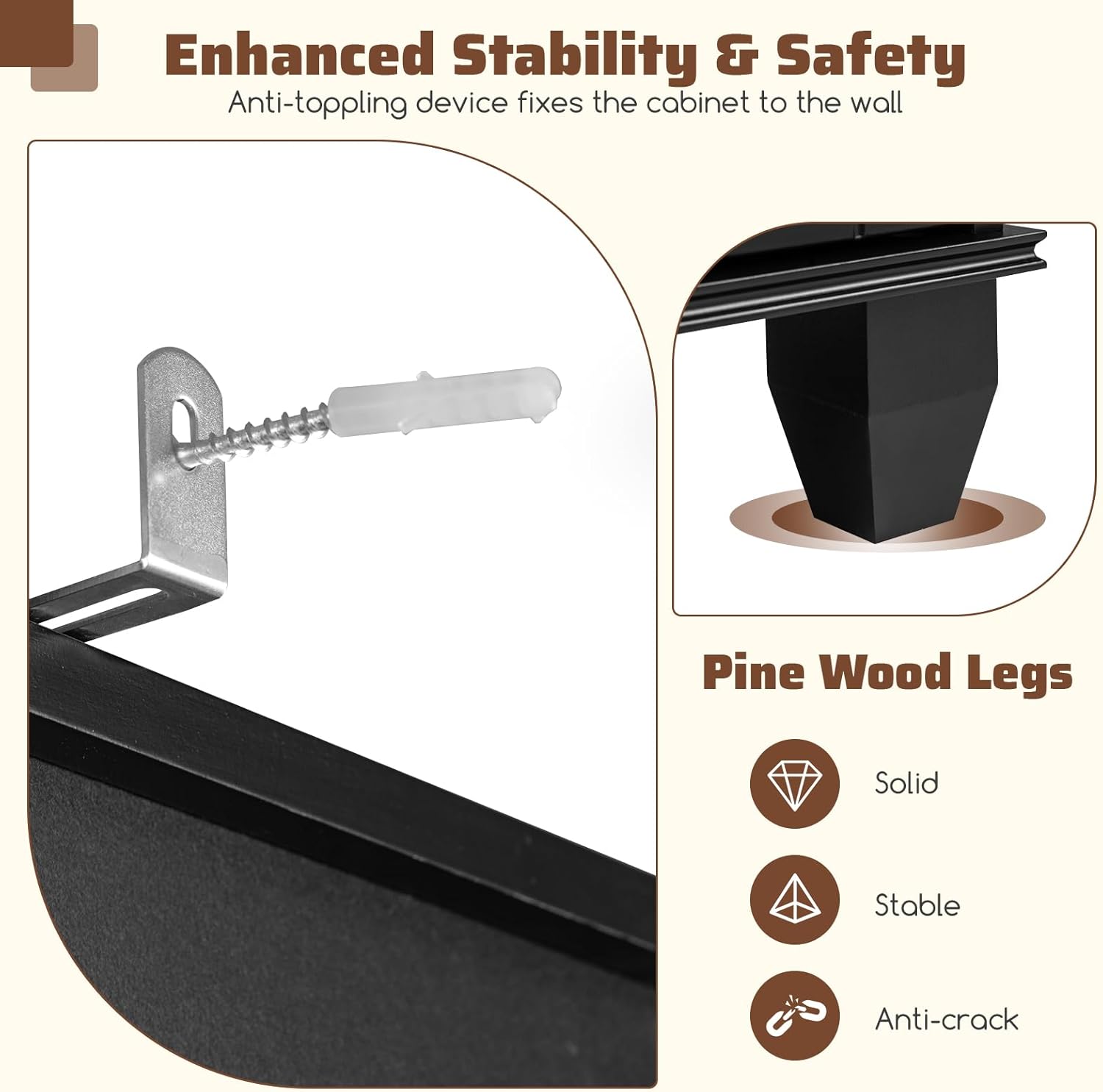 Tall Slim Storage Cabinet Black Drawer Shelves Door Unit