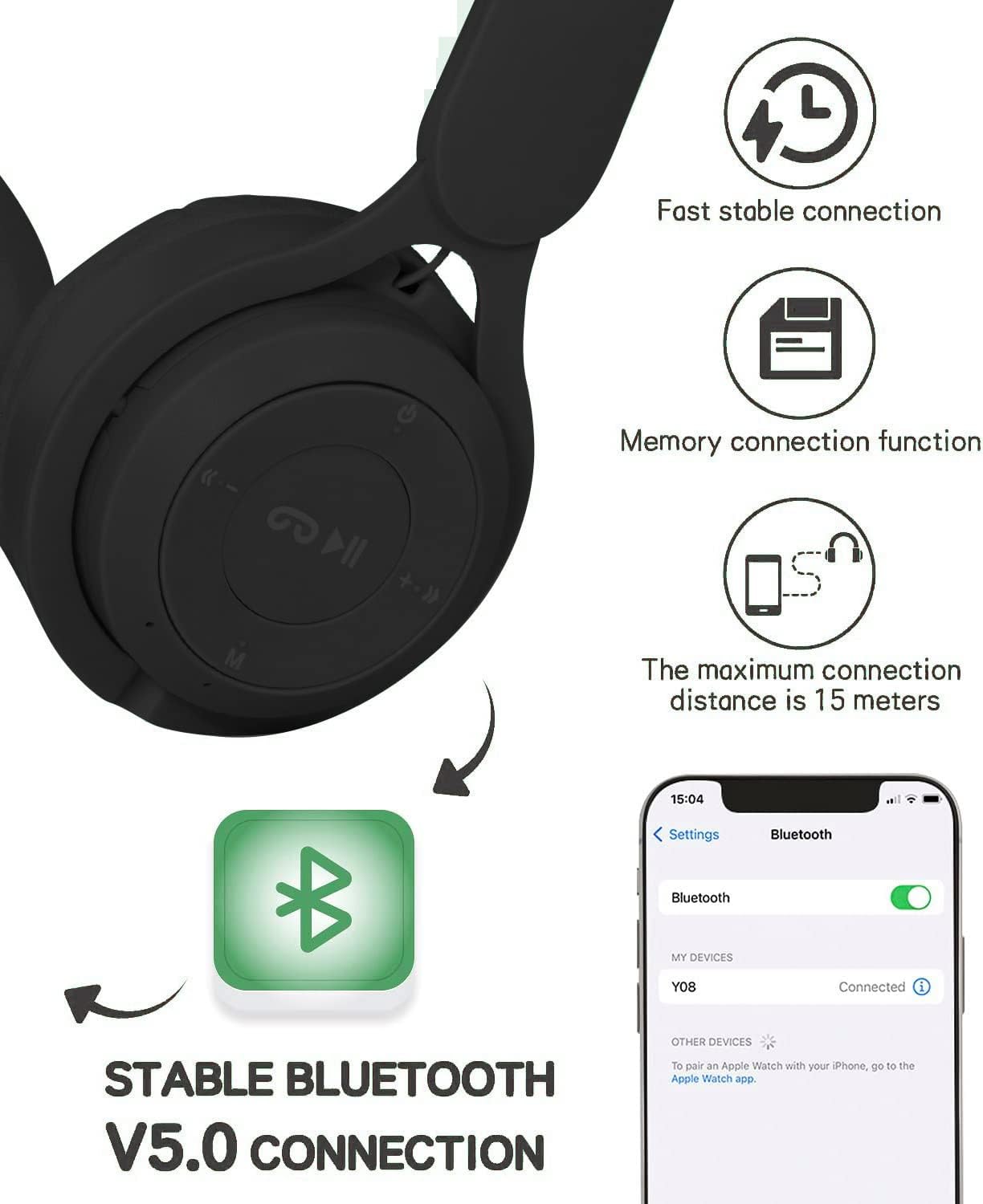 Wireless Over Ear Bluetooth Headphones 30H Playtime Foldable