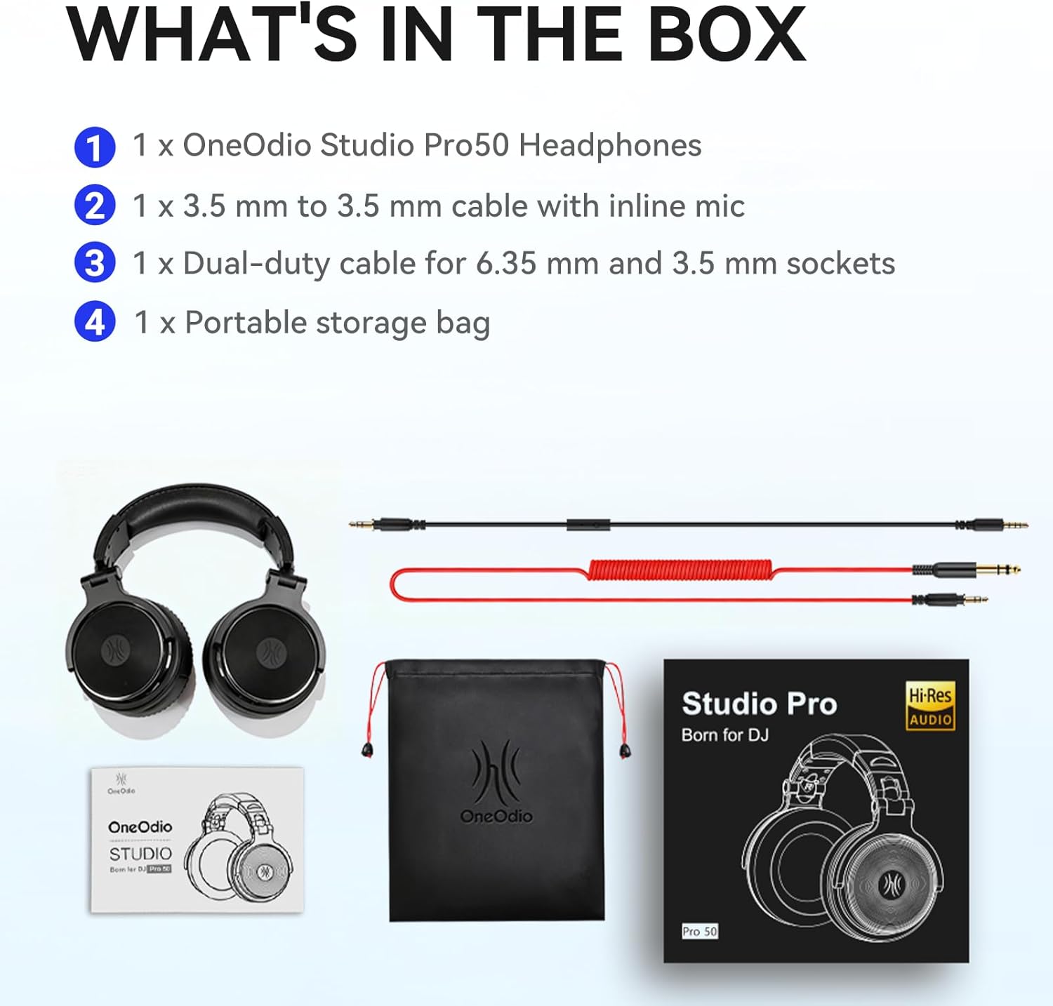 Hi Res Wired Over Ear Studio Headphones 50mm Drivers DJ Monitor