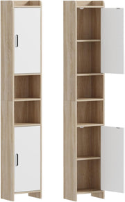Tall Slim Bathroom Storage Cabinet 2 Doors White Maple 170cm