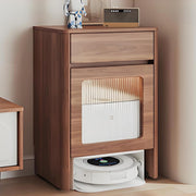 Robot Vacuum Storage Cabinet Solid Wood Side Table w Wheels Doors