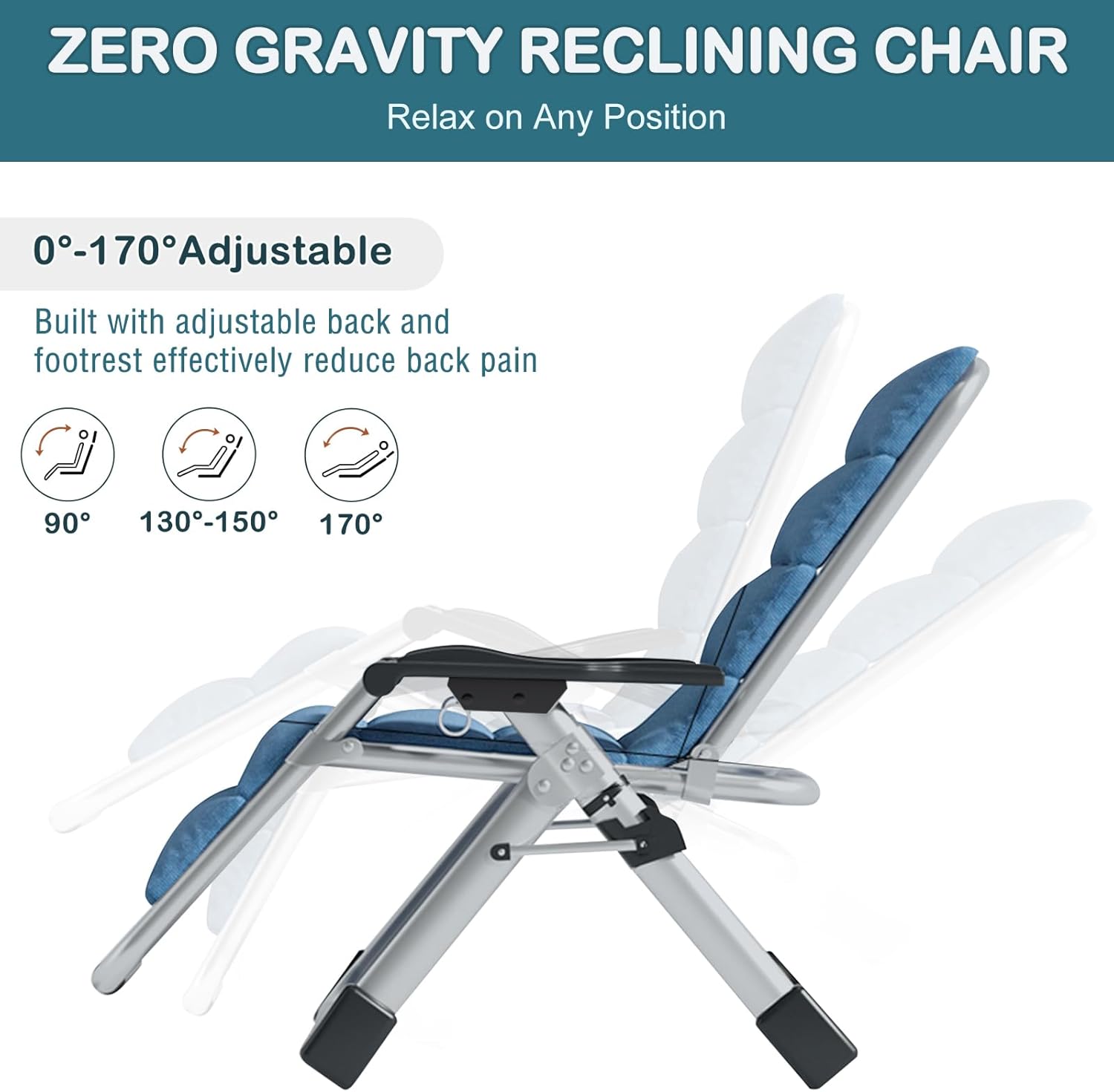 Zero Gravity Recliner Chair Folding Sun Lounger Flax Blue
