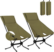Set of 2 High Back Folding Camping Chairs Lightweight Green