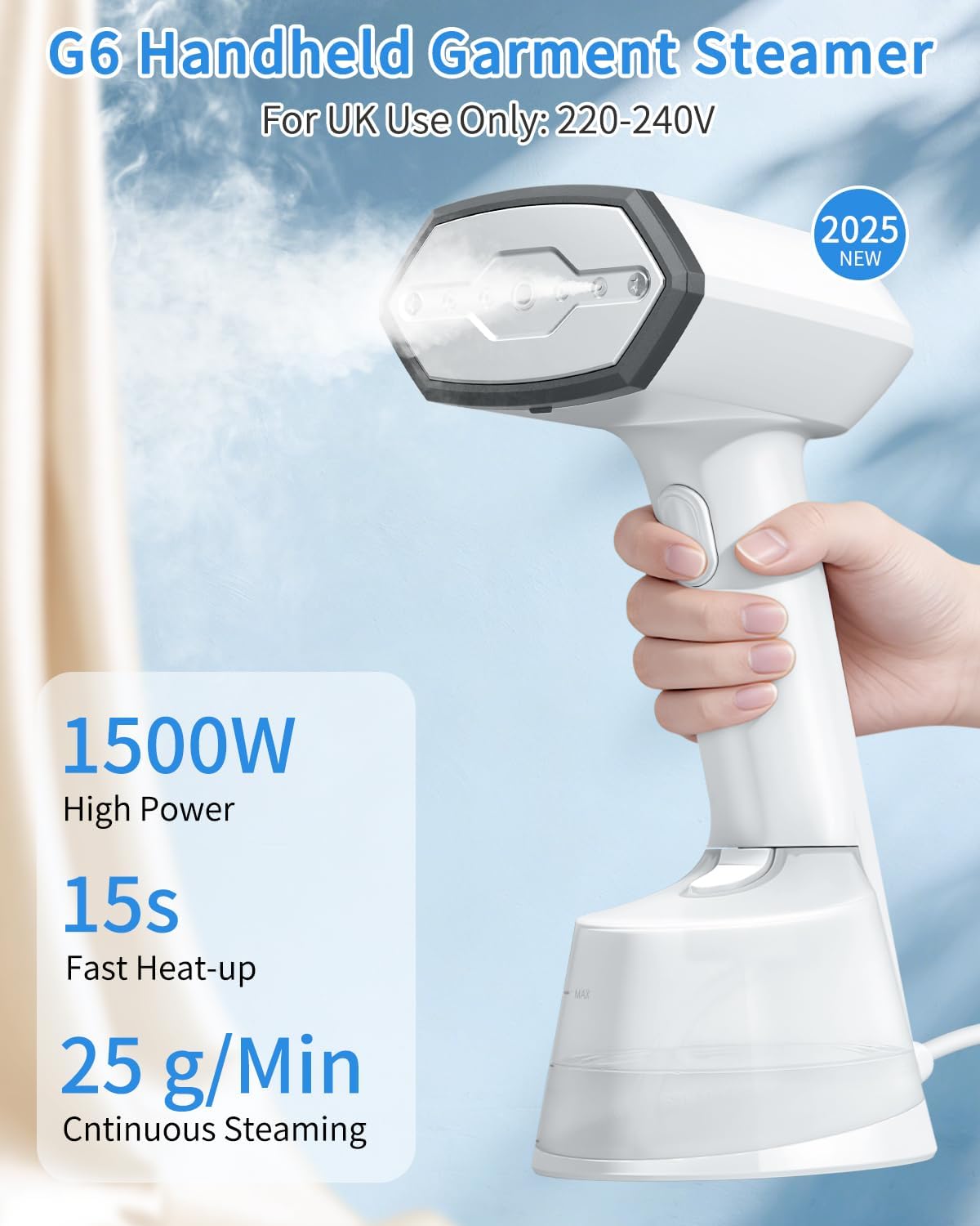 Handheld Clothes Steamer 1500W Fast Heat 280ml Tank Portable