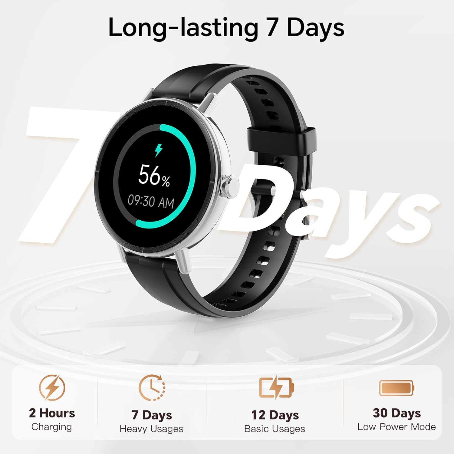 Round Smart Watch Bluetooth Call Black 2 Bands