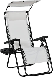 Zero Gravity Sun Lounger Chair Foldable with Canopy White