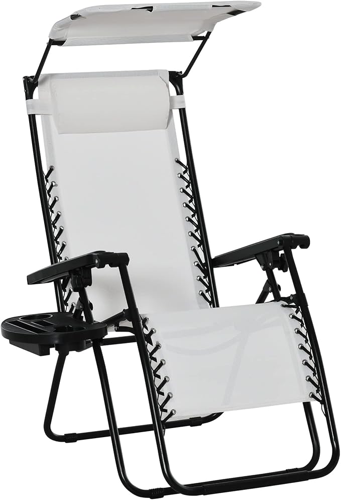 Zero Gravity Sun Lounger Chair Foldable with Canopy White