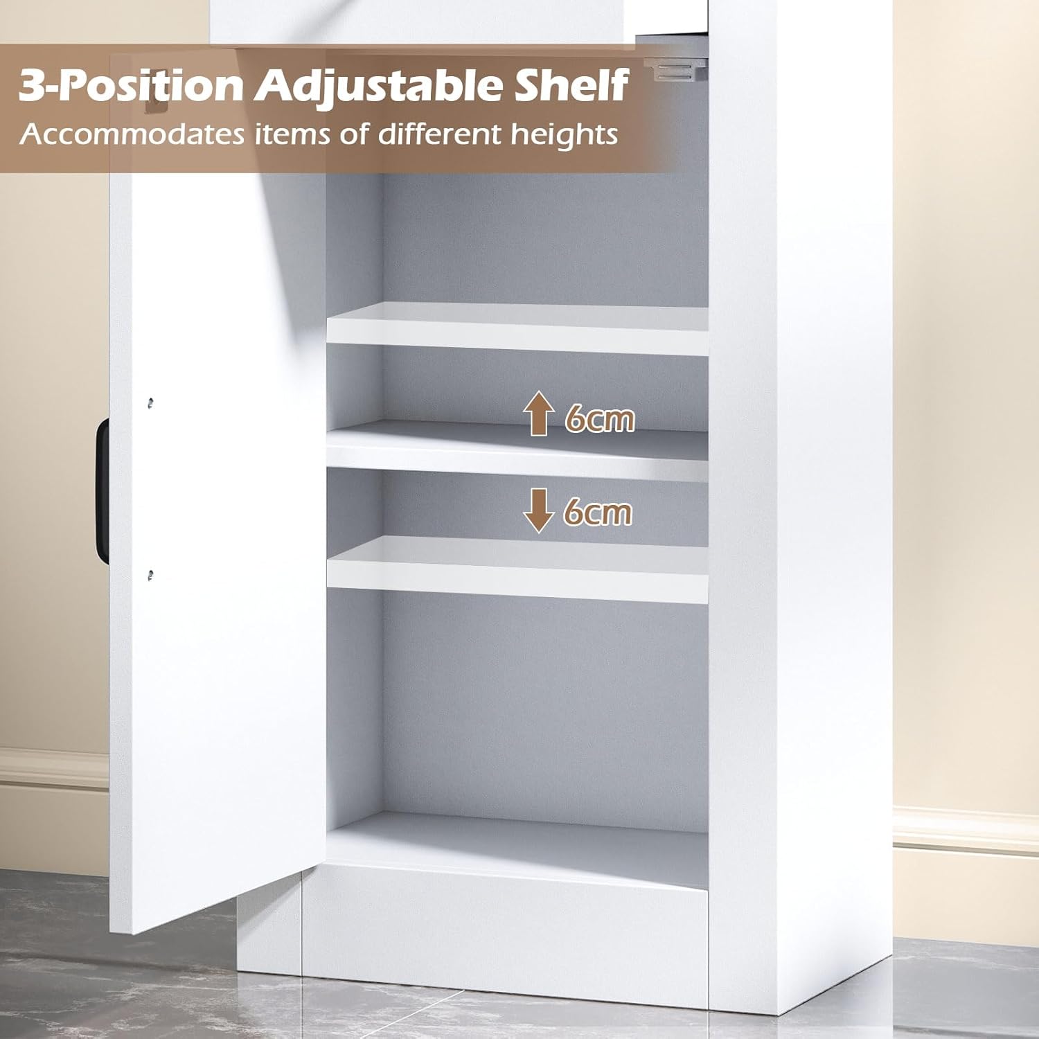 Farmhouse Slim Bathroom Tall Cabinet Barn Door Drawer Shelf Unit