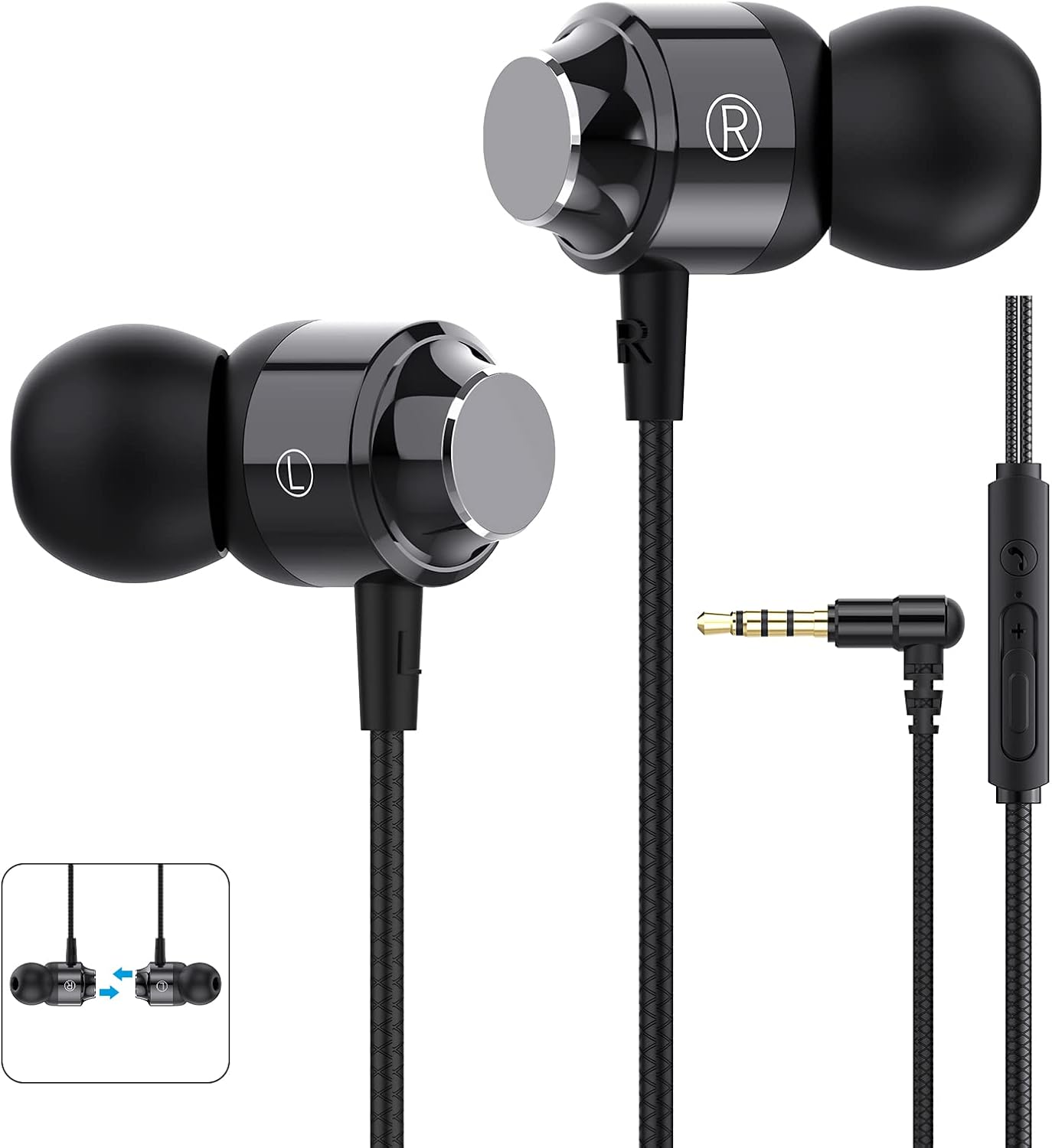Wired In Ear Earbuds With Mic Volume Control 3.5mm