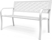 Metal Garden Bench 2-3 Seater Floral Back Outdoor Patio Seat White