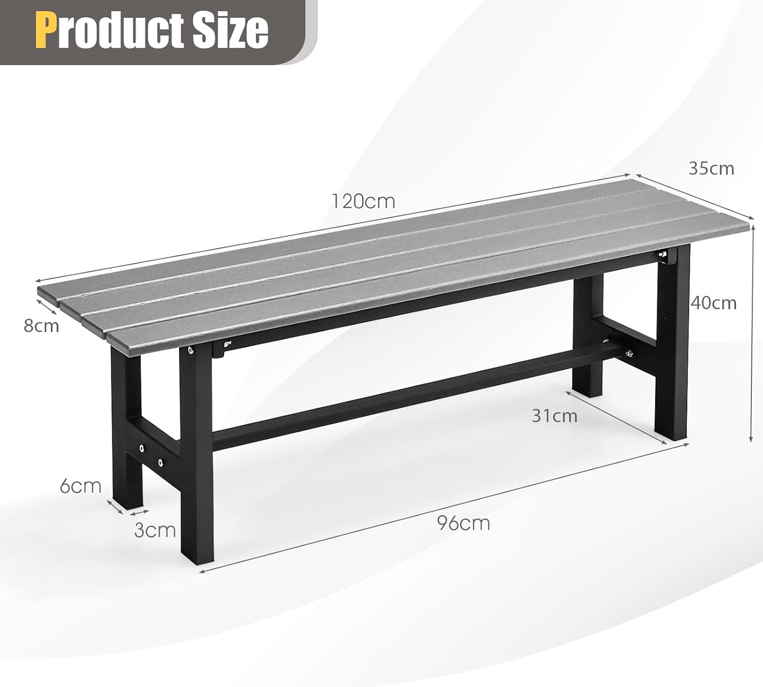 2 Seater HDPE Garden Bench Metal Frame Outdoor Patio Seat Grey