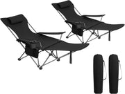 2 Pack Reclining Camping Chairs with Footrest Folding Set
