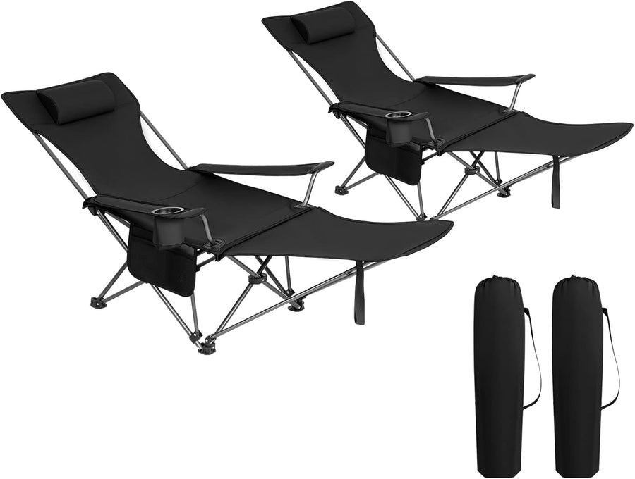 2 Pack Reclining Camping Chairs with Footrest Folding Set
