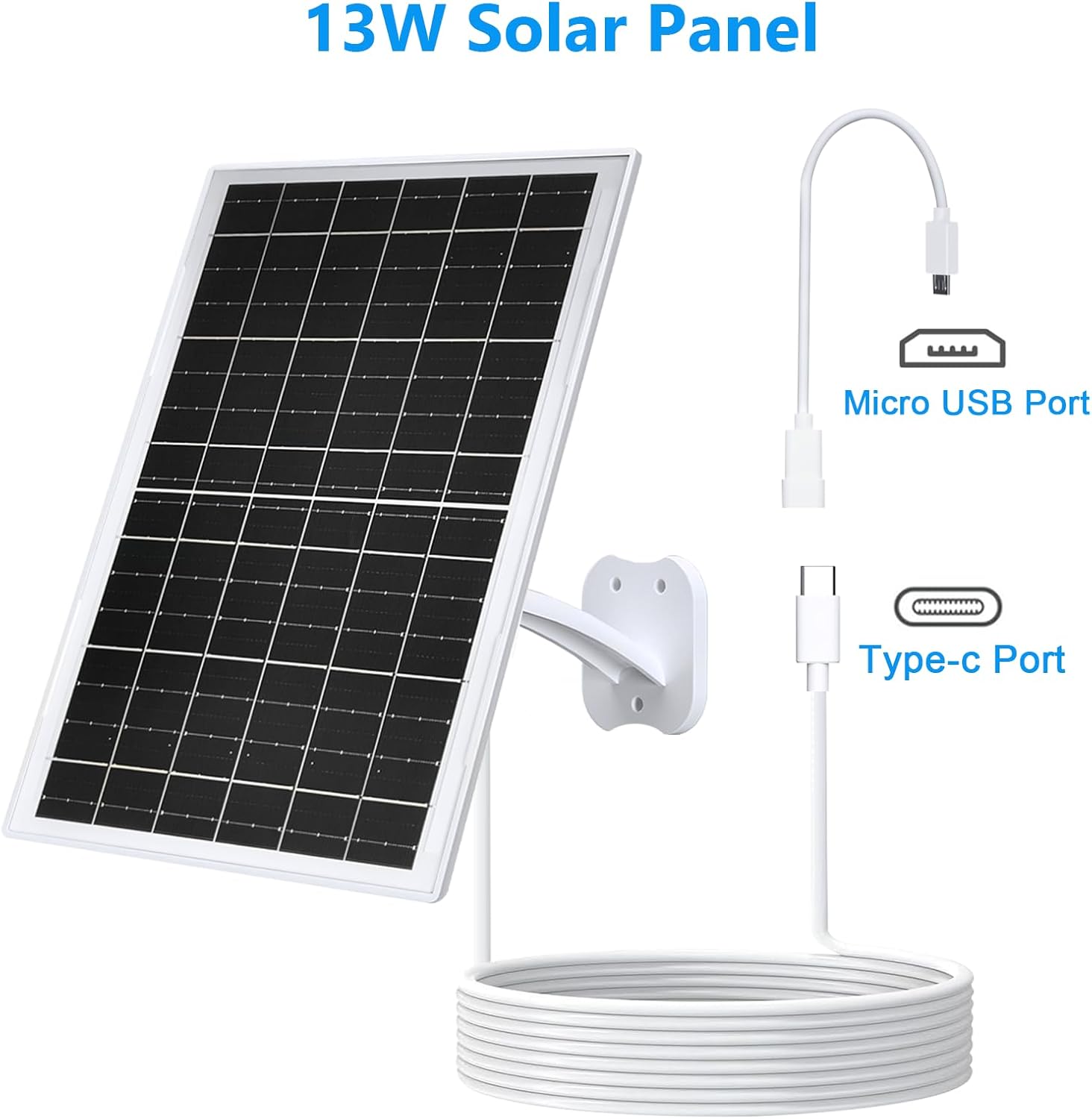 13W Solar Panel Camera Charger USB C IP65 10FT Cable
