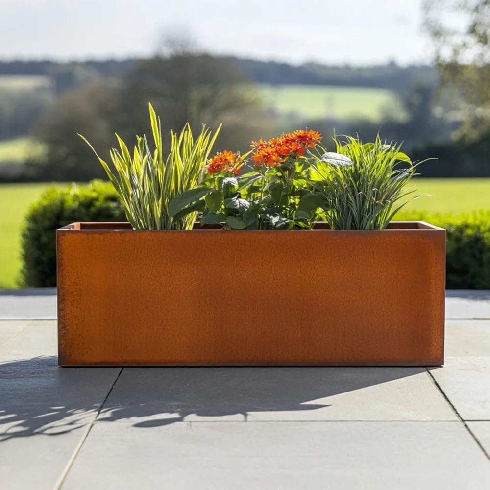 Corten Steel Trough Planter Rust Finish Garden Box 75cm