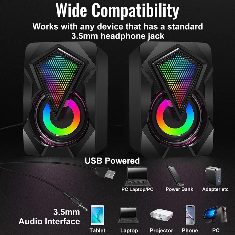 Mini Computer Speakers USB Powered Stereo RGB Desktop Speaker