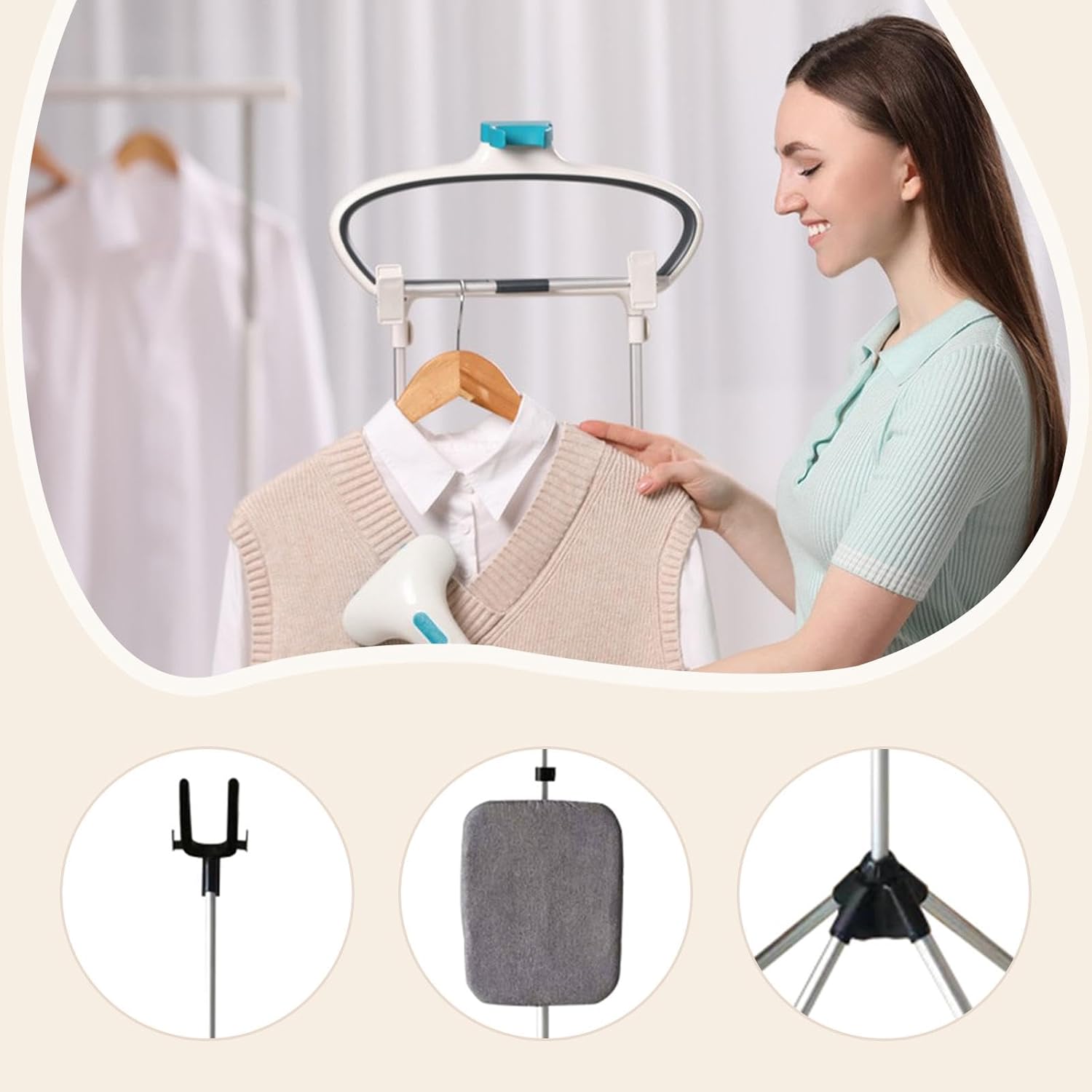 Clothes Steamer Stand Foldable Rack with Ironing Board Stable Base