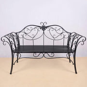 2 Seater Metal Garden Bench Outdoor Patio Seat Curved Back Black