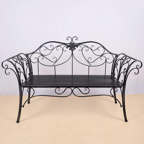 Retro Metal Garden Bench 2 Seater Outdoor Patio Seat with Armrests