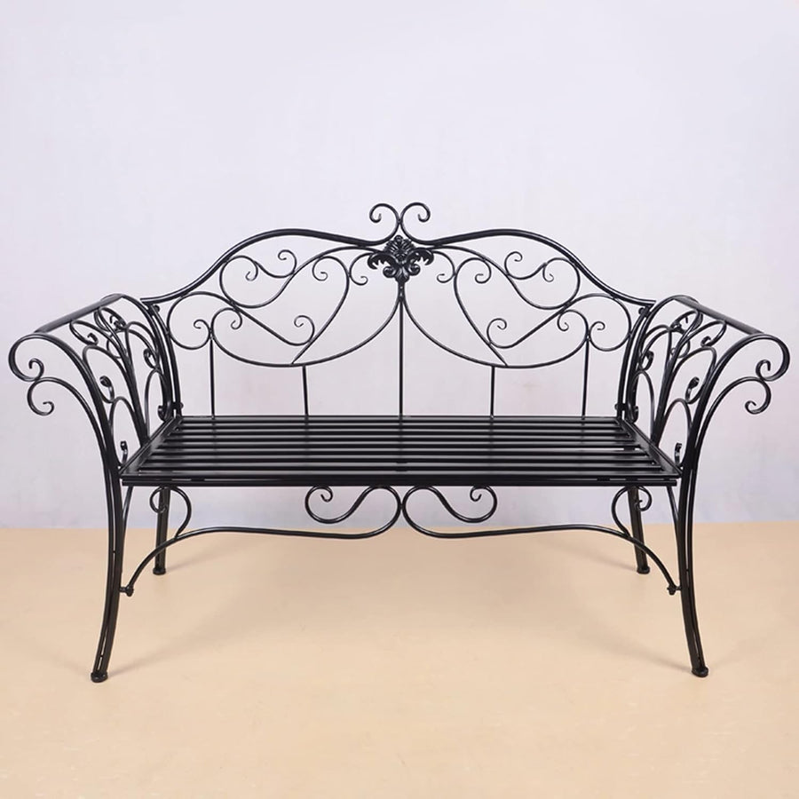 Retro Metal Garden Bench 2 Seater Outdoor Patio Seat with Armrests