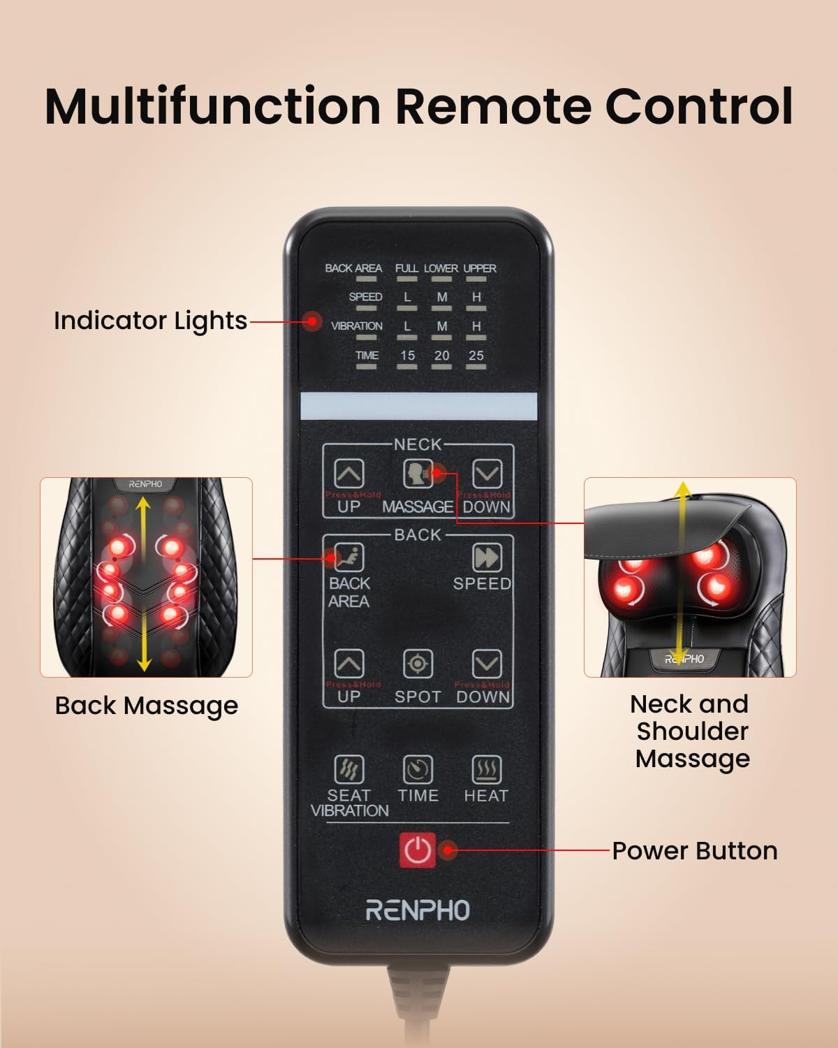 Shiatsu Back Massager Chair Heat Full Body Neck Seat Vibration