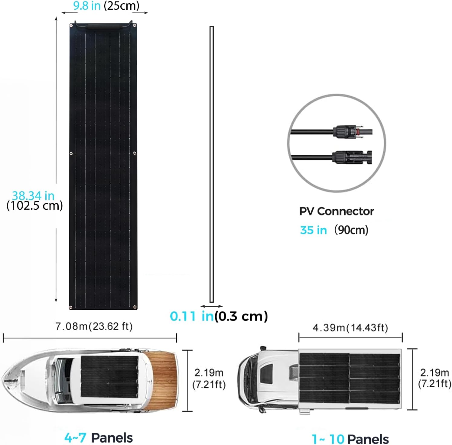 100W Flexible Solar Panel Kit 2x50W With Controller Cables RV Boat