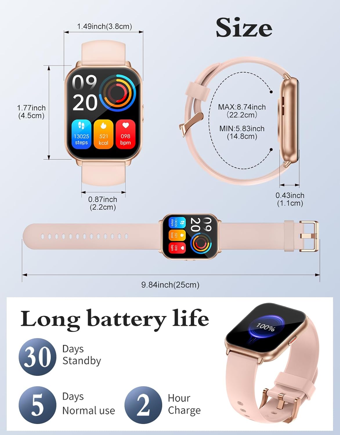 Smart Watch Bluetooth Call Fitness Tracker 1.85 Inch HD
