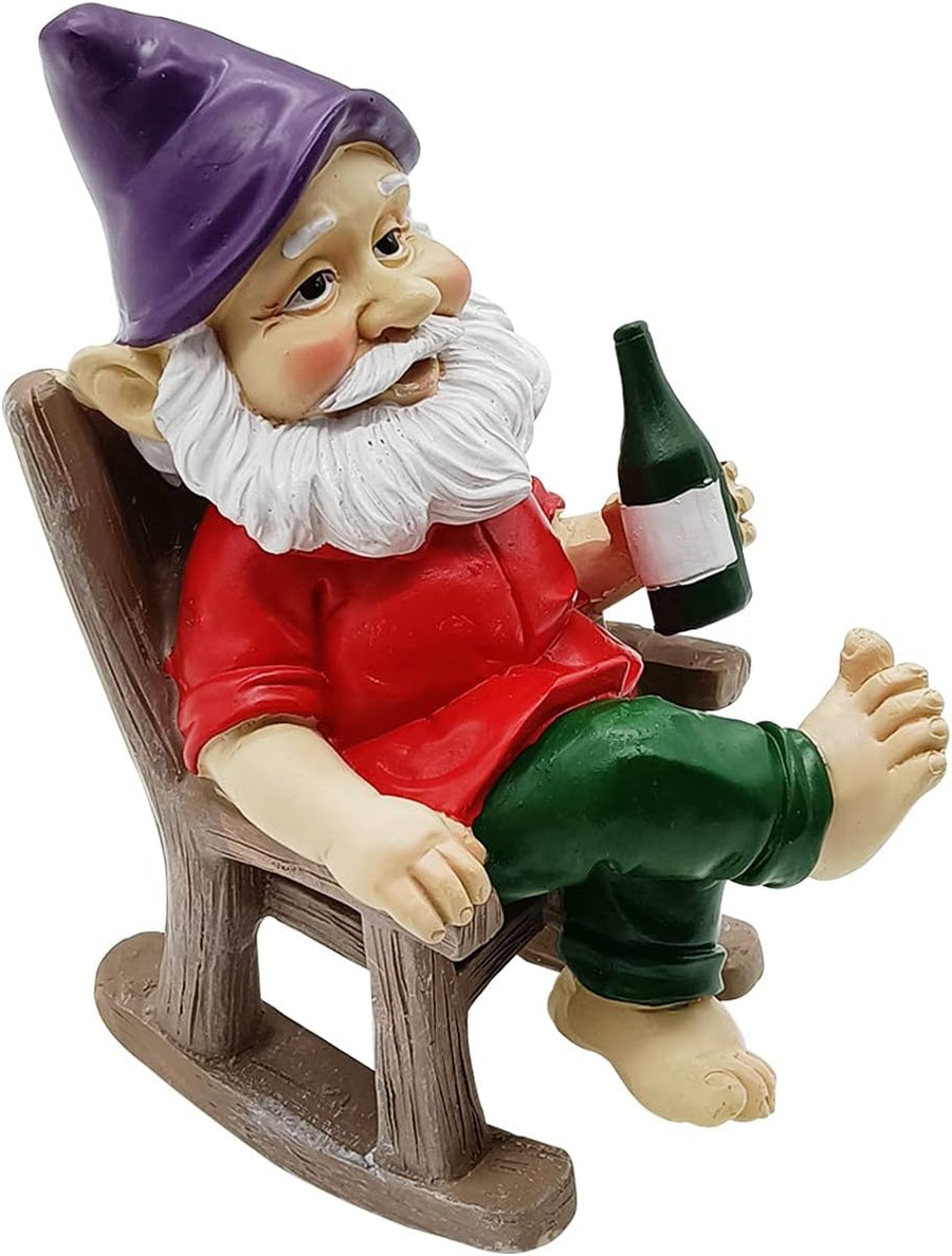 Funny Drinking Gnome Statue Resin Garden Chair Decor Outdoor